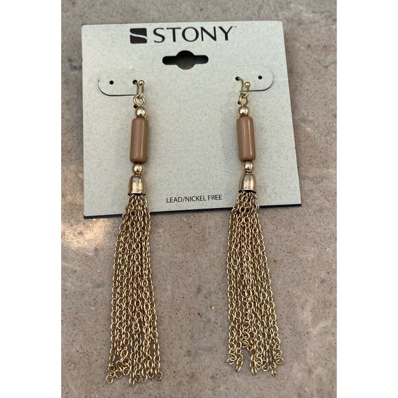 2/$24! Earrings Stony Gold and Tan - Picture 2 of 5